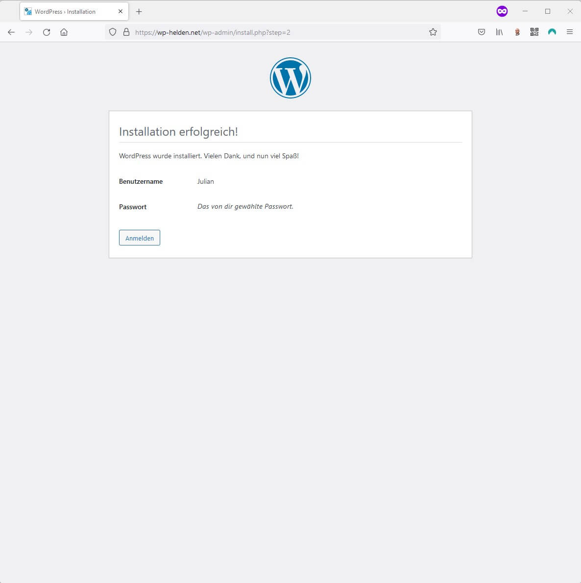 Wordpress Installieren Installation Erfolgreich