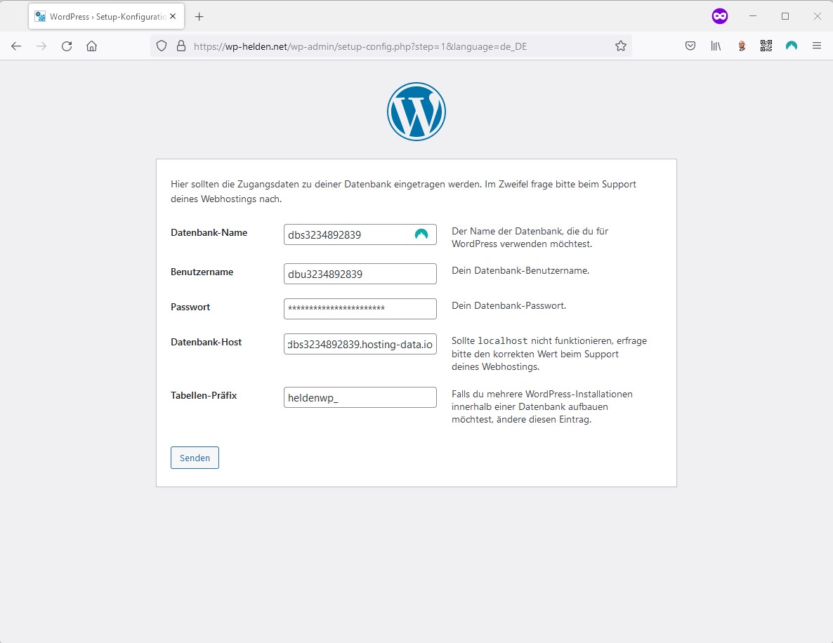 Wordpress Installien Datenbank Zugangsdaten Hinterlegen