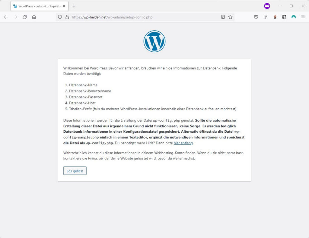 Wordpress Installieren Step1