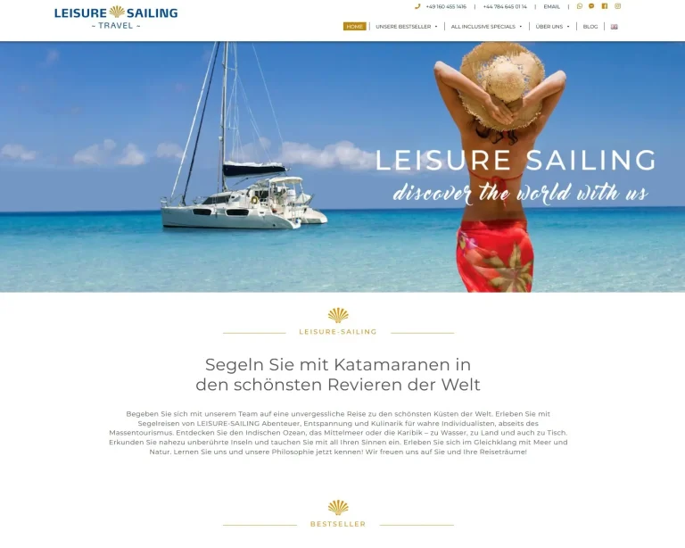 Leisure Sailing mehrsprachige Webseite mit individuellem Theme Desktopversion - Julian Gapp Individualprogrammierung